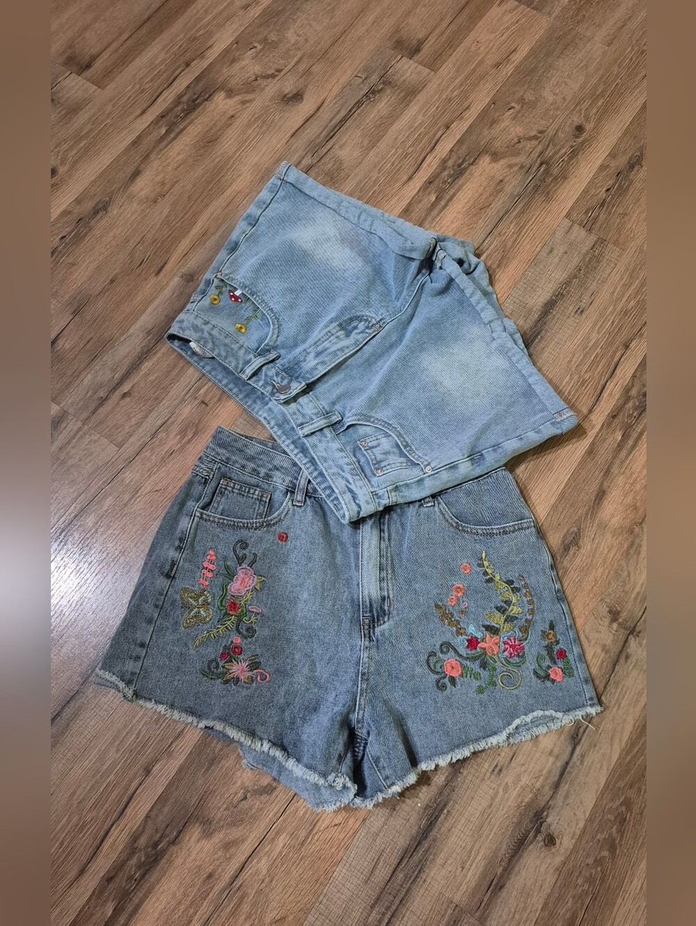ROMWE- Blue Embroidered Denim Shorts Bundle! BOTH Size M.